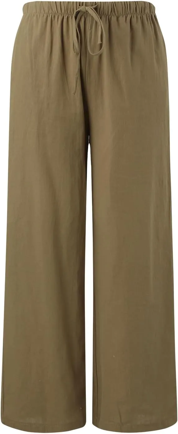 Women Wide Leg Pants Fashion Drawstring Elastic High Waisted Trousers Comfy Straight Leg Long Pants with Pockets