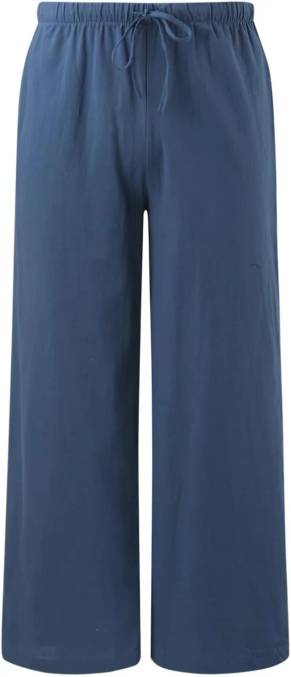 Women Wide Leg Pants Fashion Drawstring Elastic High Waisted Trousers Comfy Straight Leg Long Pants with Pockets