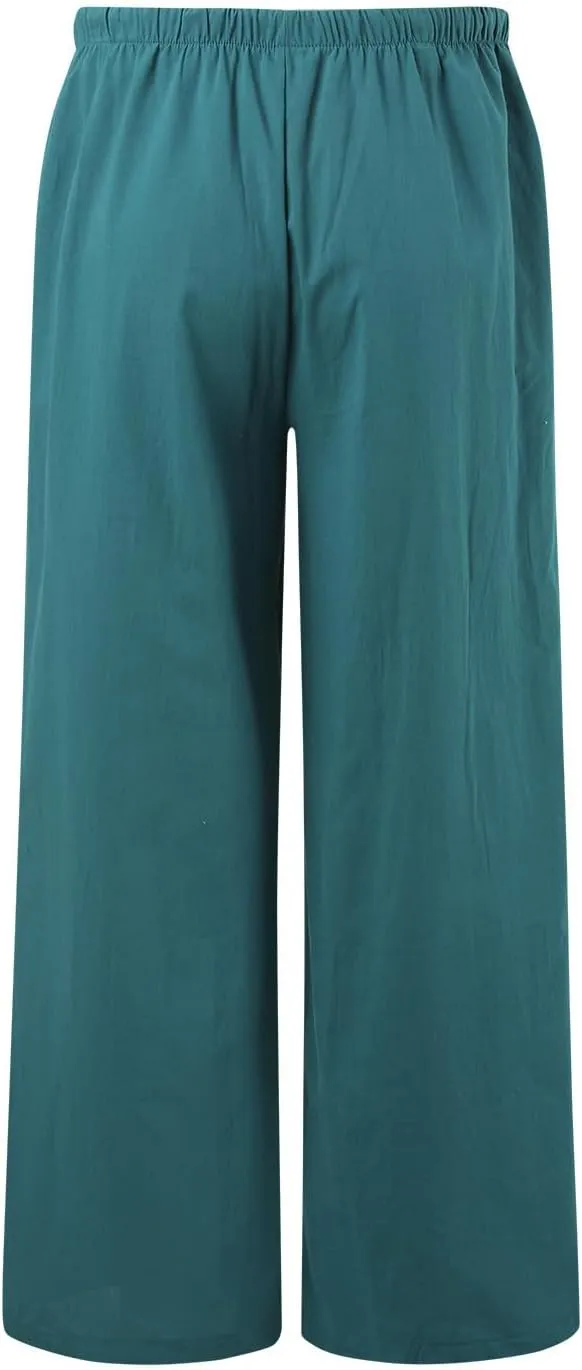 Women Wide Leg Pants Fashion Drawstring Elastic High Waisted Trousers Comfy Straight Leg Long Pants with Pockets