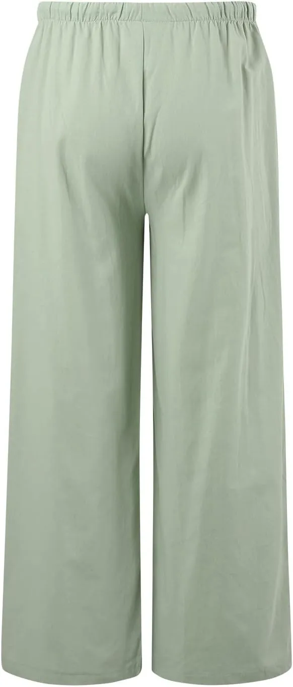 Women Wide Leg Pants Fashion Drawstring Elastic High Waisted Trousers Comfy Straight Leg Long Pants with Pockets