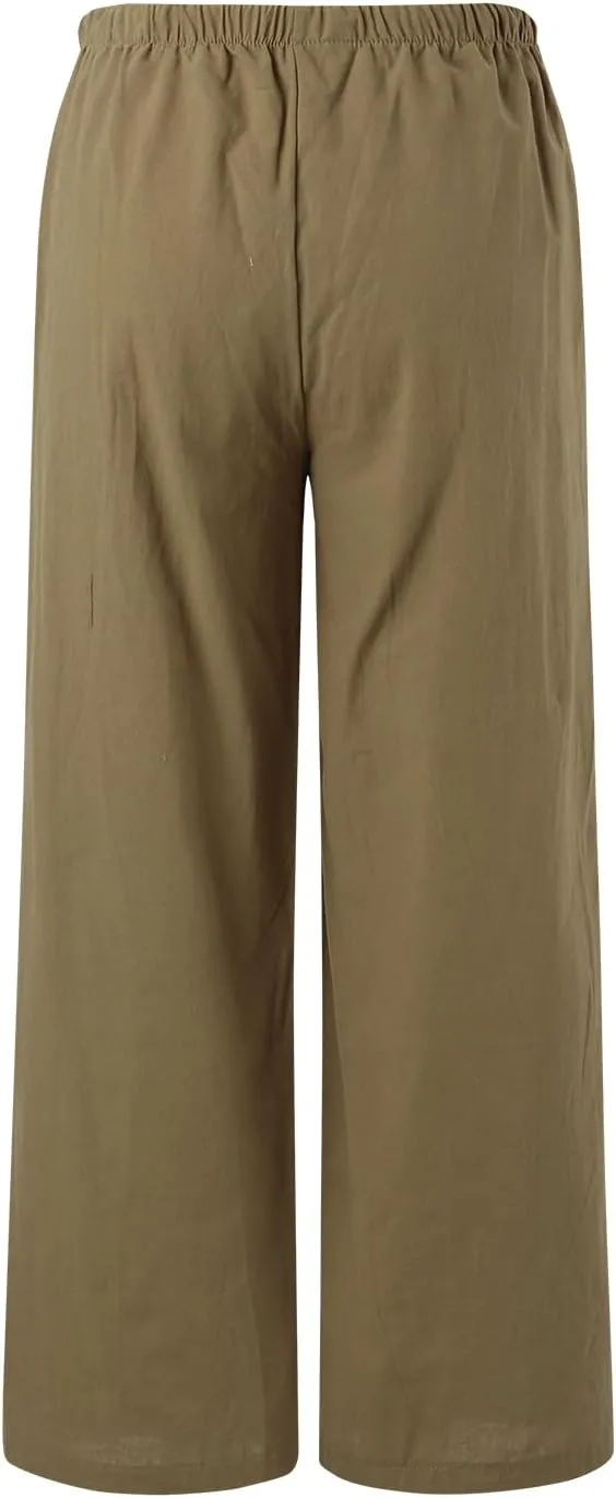 Women Wide Leg Pants Fashion Drawstring Elastic High Waisted Trousers Comfy Straight Leg Long Pants with Pockets