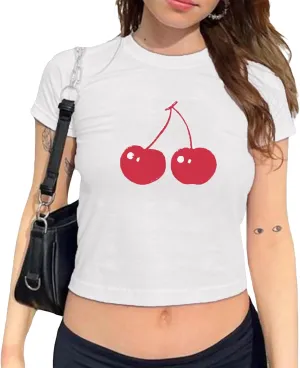 Women Y2k Graphic Baby Tee Cute Aesthetic Shirt Short Sleeve Crew Neck Tshirt 00s Retro Crop Top Coquette Streetwear