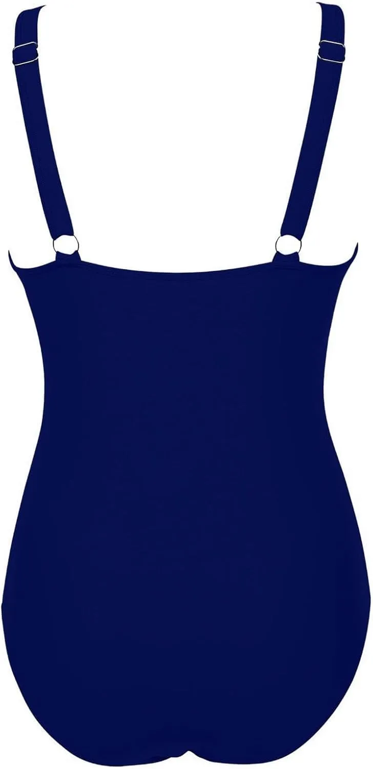 Womens 2025 Trendy Swimsuit Retro V Neck Tummy Control Bathing Suits Ruched Modest Full Coverage Mesh Swimwear