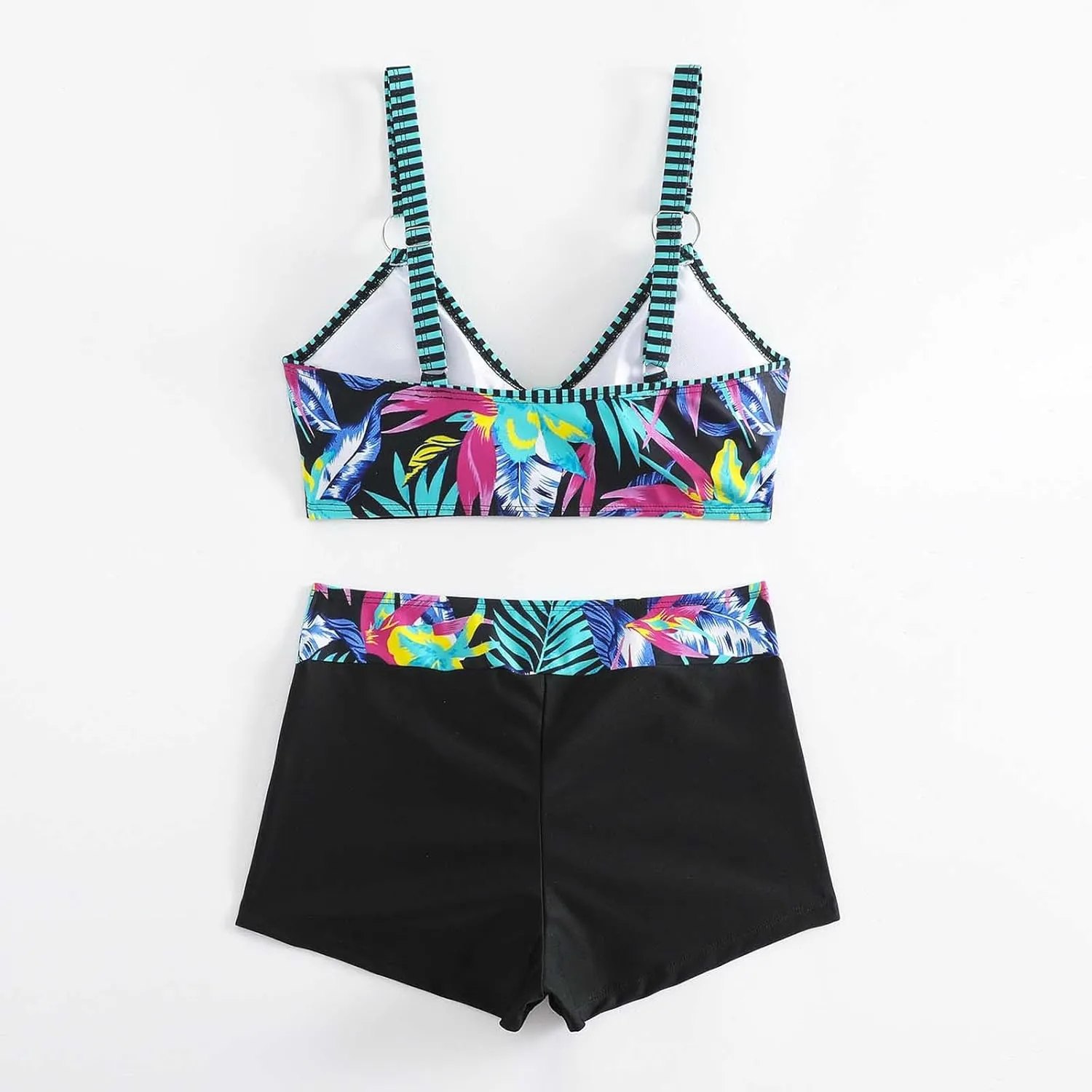 Women's Bathing Suits Sexy Coconut Tropics Palm Print Backless High Waist Two-Piece Tummy Control Bikini Swimsuit