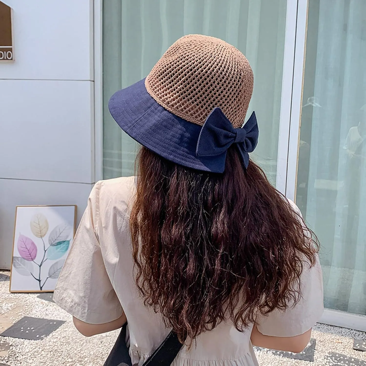 Women's Big Brim Sun Hat Floppy Foldable Bowknot Straw Hat Summer Beach Holiday Sun Cap