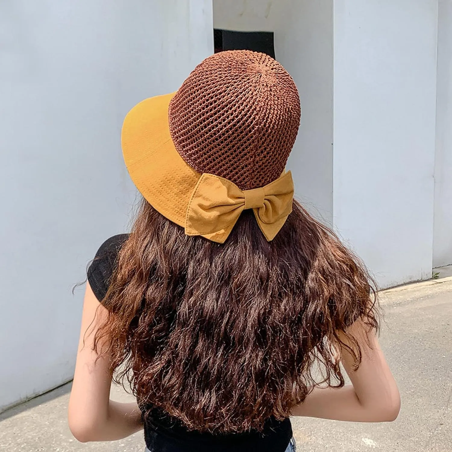 Women's Big Brim Sun Hat Floppy Foldable Bowknot Straw Hat Summer Beach Holiday Sun Cap
