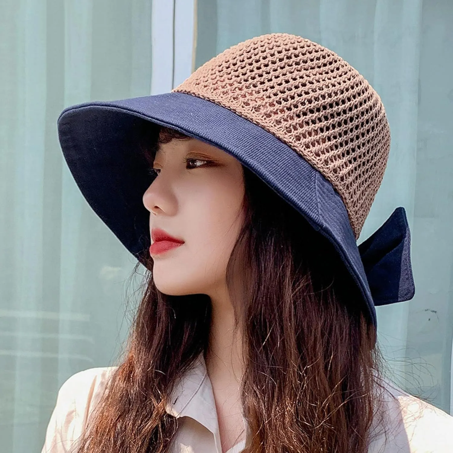 Women's Big Brim Sun Hat Floppy Foldable Bowknot Straw Hat Summer Beach Holiday Sun Cap