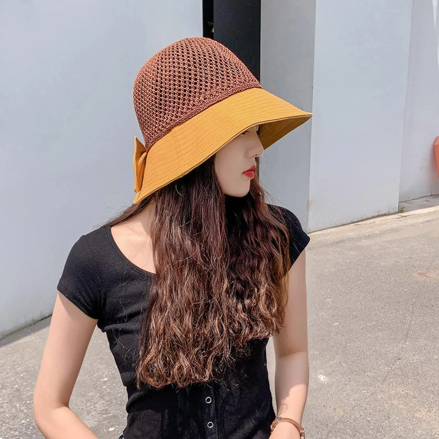 Women's Big Brim Sun Hat Floppy Foldable Bowknot Straw Hat Summer Beach Holiday Sun Cap