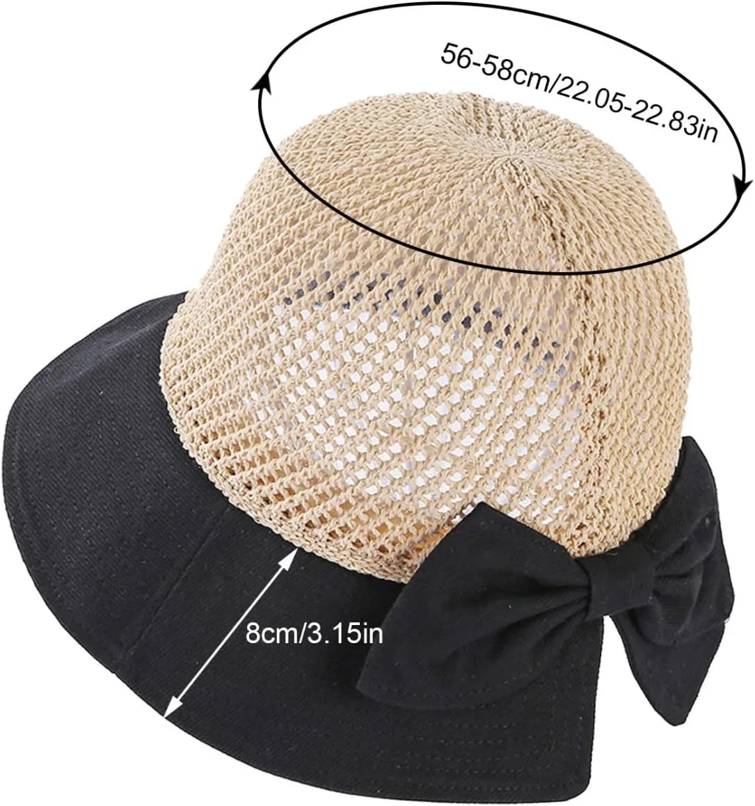 Women's Big Brim Sun Hat Floppy Foldable Bowknot Straw Hat Summer Beach Holiday Sun Cap