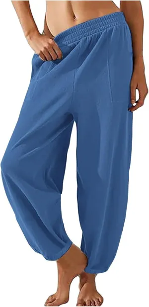 Women's Casual Loose Haren Pants High Waisted Beach Lounge Yoga Pant Elastic Waist Jogger Palazzo Sweatpants