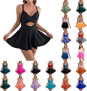 Womens Cutout One Piece Swim Dress V Neck Wrap Tie Back Sexy Monokini Tummy Control Bathing Suits 2024 Trendy Swimsuit