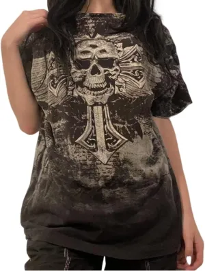 Womens E-Girls Short Sleeve T-Shirt Y2k Graphic Print Emo Tops Crewneck Fairy Grunge Tee Tops Aesthetic Summer Clothes