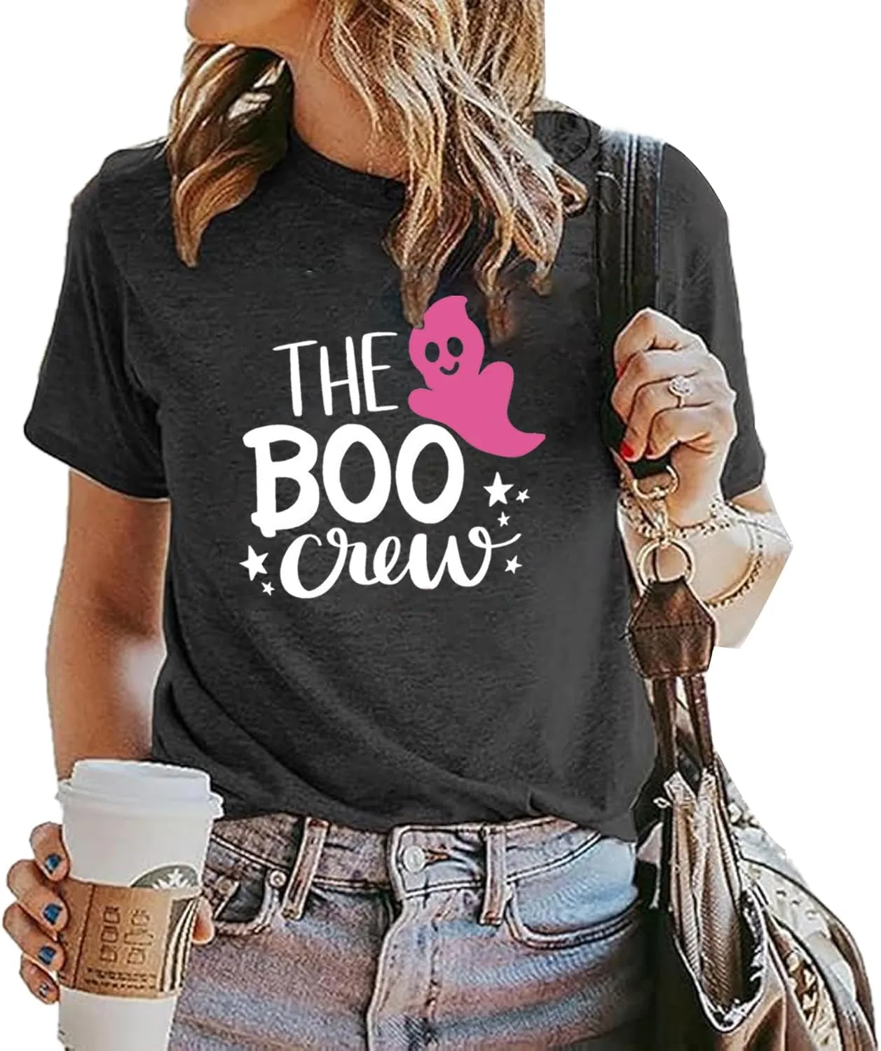Womens Halloween Shirts Vintage Graphic Tees Funny Ghost Printed Cute Tops Casual Loose Fit Shirts Skull Teen Girl Clothes