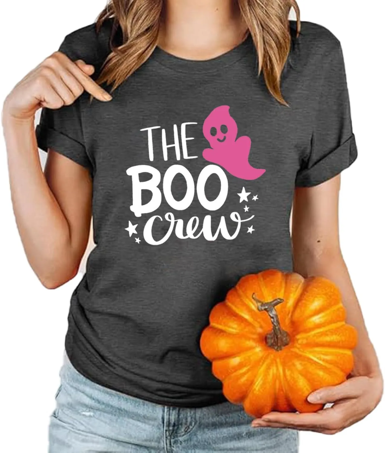 Womens Halloween Shirts Vintage Graphic Tees Funny Ghost Printed Cute Tops Casual Loose Fit Shirts Skull Teen Girl Clothes