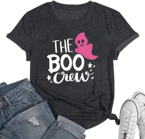 Womens Halloween Shirts Vintage Graphic Tees Funny Ghost Printed Cute Tops Casual Loose Fit Shirts Skull Teen Girl Clothes