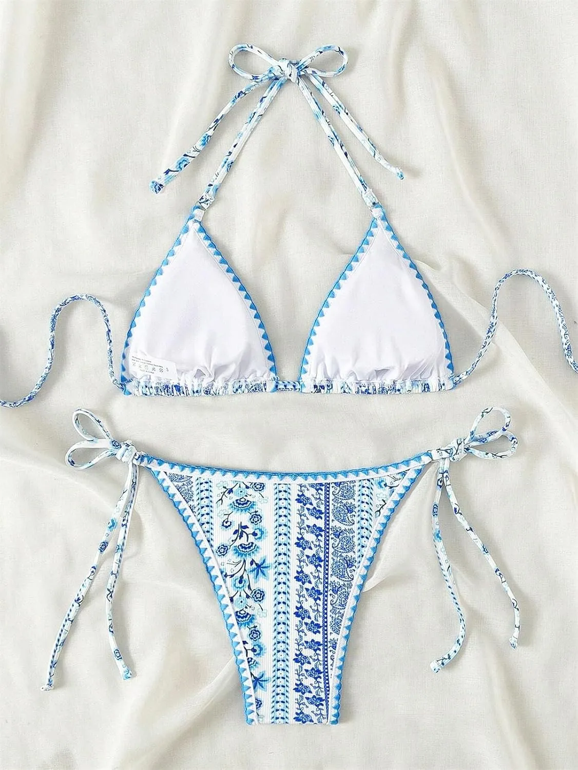 Women's Halter Bikini Sets Polka Dot Frilled Ruffles Triangle Tie Side Bikini Swimsuit Two Piece Bathing Suits