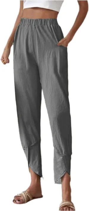 Womens High Waist Lace Up Leggings Pants Solid Color Slim Fit Harem Pant Casual Office Pencil Trouser with Pocket