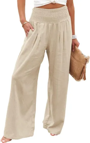 Womens High Waist Palazzo Linen Pants Wide Leg Casual Lightweight Trousers Summer Hawaii Beach Pants Vacation Outfits