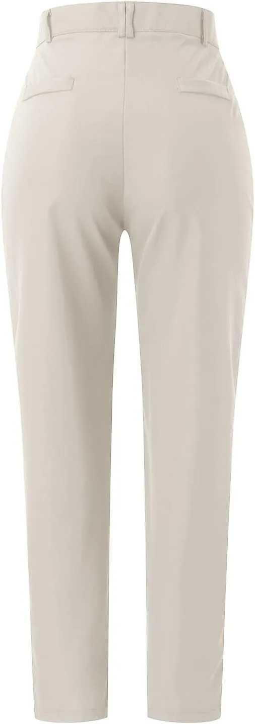 Women's High Waisted Business Pants Straight Leg Pleated Elegant Office Slacks Stretchy Dress Trousers with Pockets
