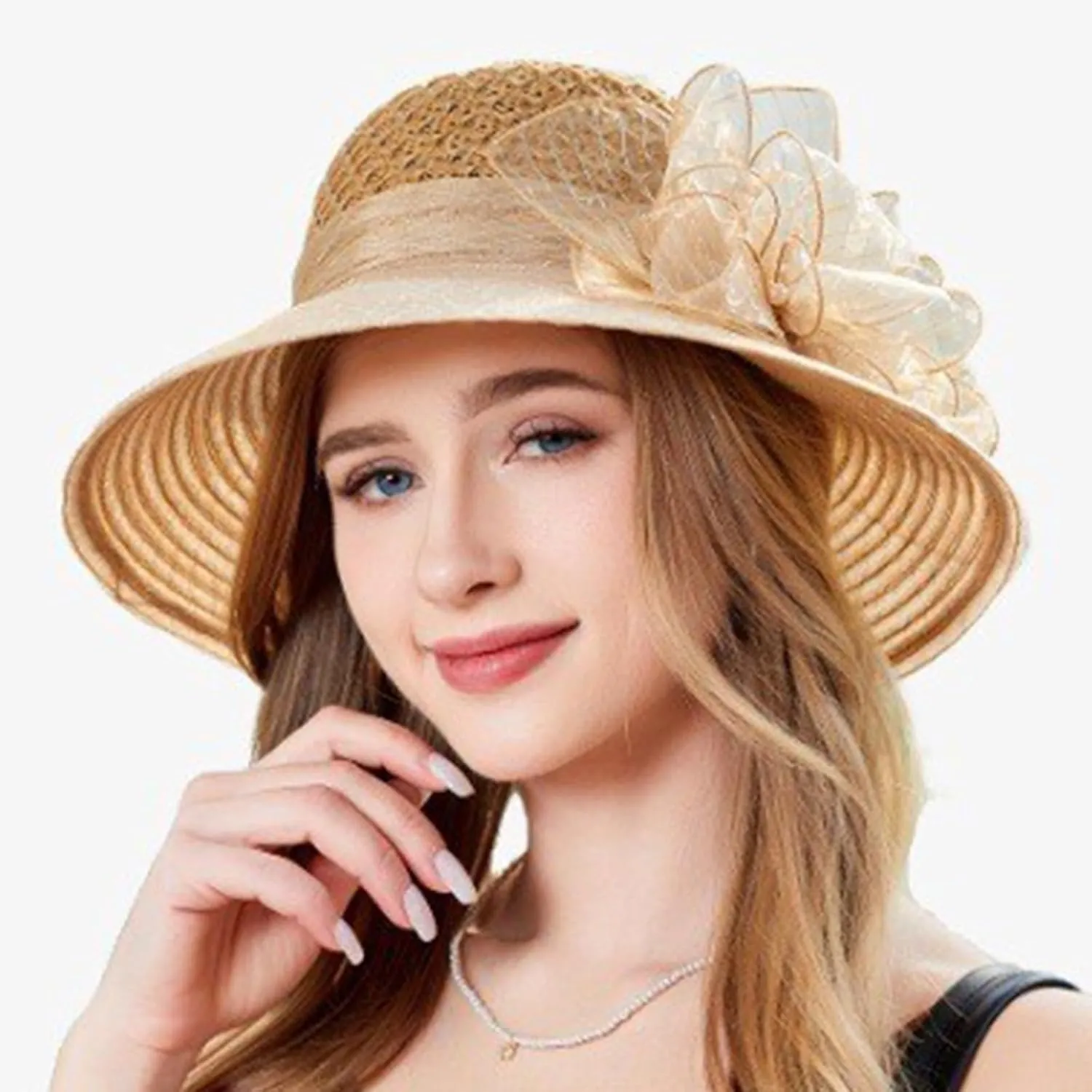 Womens Knit Wide Brim Sun Hat Cloche Bucket Hat Fishing Hat Beach Solid Color Foldable 2024 Summer Fashion Bow Caps