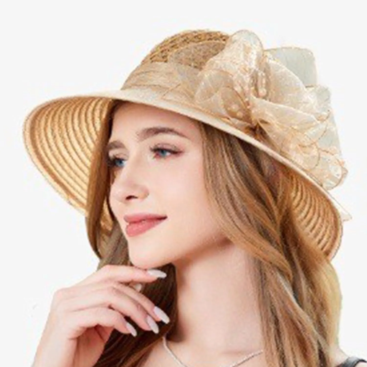 Womens Knit Wide Brim Sun Hat Cloche Bucket Hat Fishing Hat Beach Solid Color Foldable 2024 Summer Fashion Bow Caps