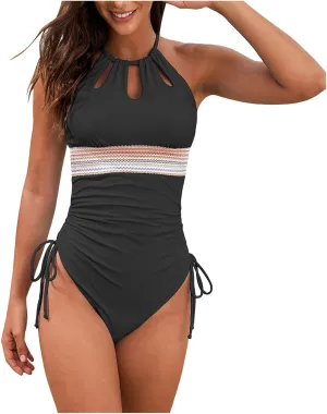 Womens Lace Up Swimsuits Slimming High Cut Swimwear Cutout Side Drawstring Bathing Suits Bikini and Thong