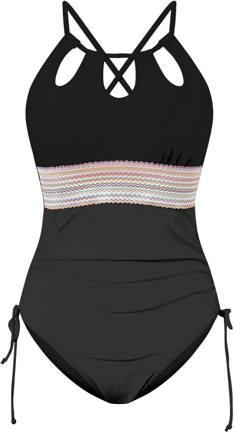 Womens Lace Up Swimsuits Slimming High Cut Swimwear Cutout Side Drawstring Bathing Suits Bikini and Thong