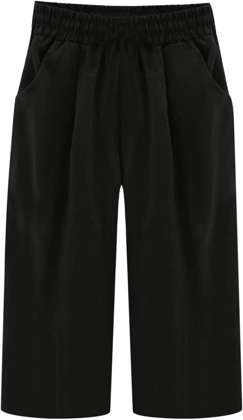 Women's Linen Pants Capri Summer Beach Trousers Straight Leg Trousers High Waisted Elastic Waist Pants for Women