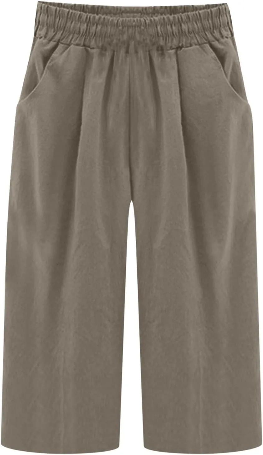 Women's Linen Pants Capri Summer Beach Trousers Straight Leg Trousers High Waisted Elastic Waist Pants for Women