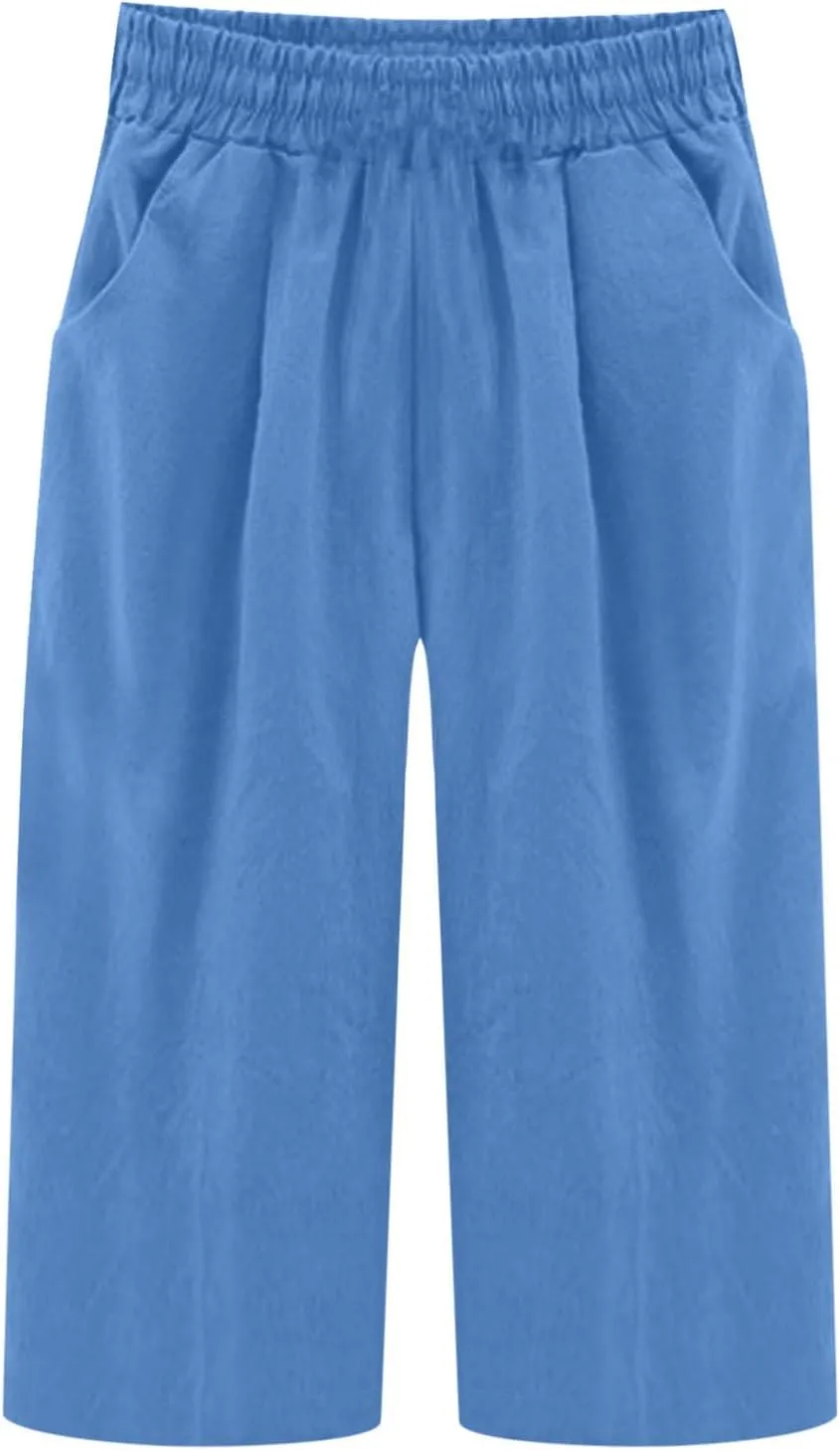 Women's Linen Pants Capri Summer Beach Trousers Straight Leg Trousers High Waisted Elastic Waist Pants for Women