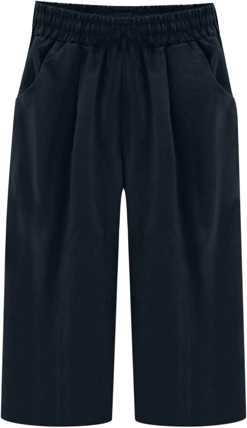 Women's Linen Pants Capri Summer Beach Trousers Straight Leg Trousers High Waisted Elastic Waist Pants for Women