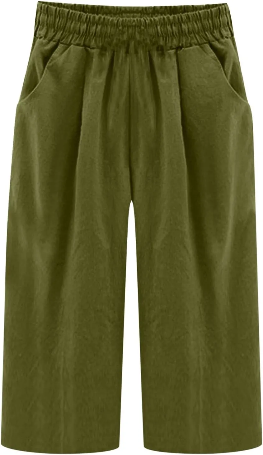 Women's Linen Pants Capri Summer Beach Trousers Straight Leg Trousers High Waisted Elastic Waist Pants for Women