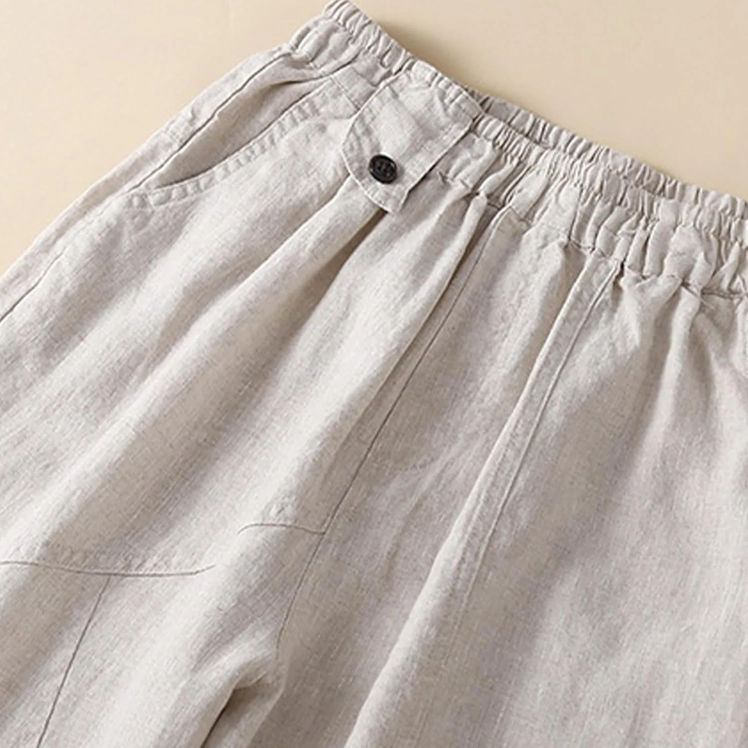 Womens Linen Pants with Pockets High Waisted Elastic Beach Pants Straight Leg Trousers for Women Casual Trousers