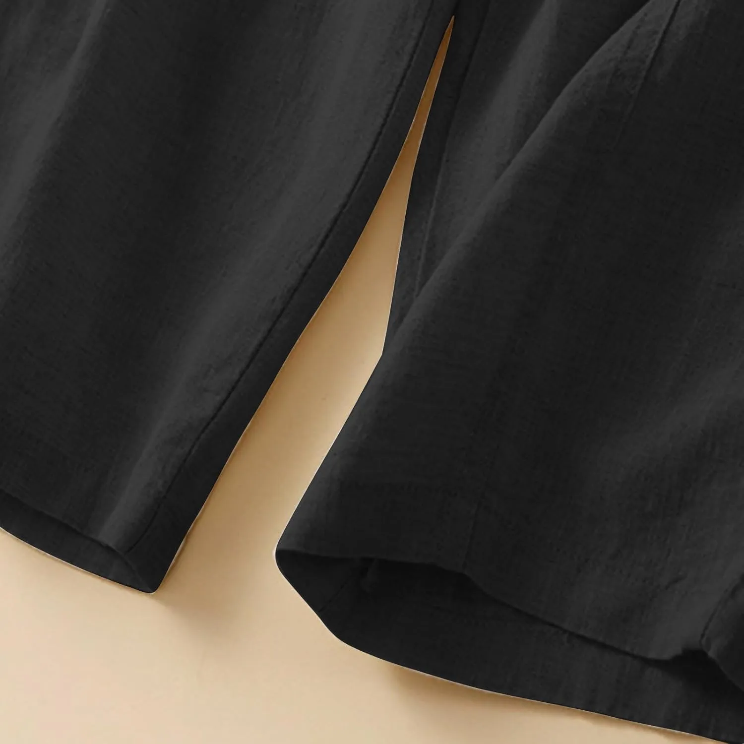 Womens Linen Pants with Pockets High Waisted Elastic Beach Pants Straight Leg Trousers for Women Casual Trousers
