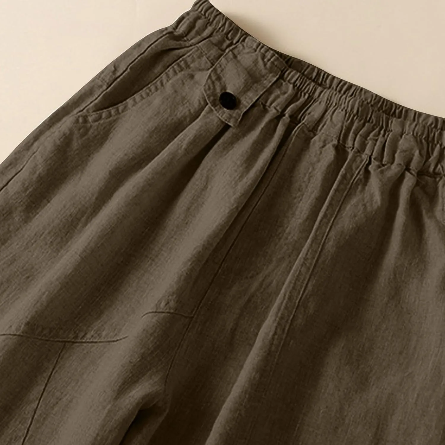 Womens Linen Pants with Pockets High Waisted Elastic Beach Pants Straight Leg Trousers for Women Casual Trousers