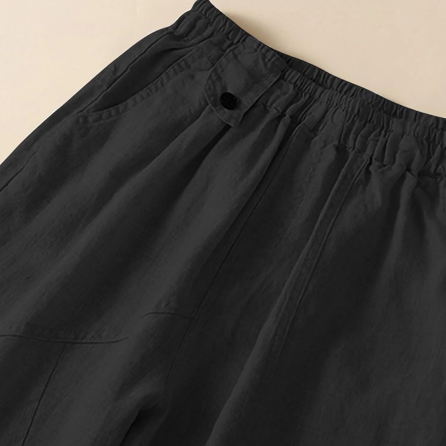 Womens Linen Pants with Pockets High Waisted Elastic Beach Pants Straight Leg Trousers for Women Casual Trousers