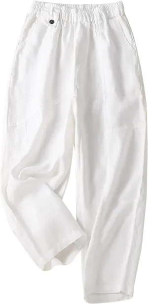 Womens Linen Pants with Pockets High Waisted Elastic Beach Pants Straight Leg Trousers for Women Casual Trousers