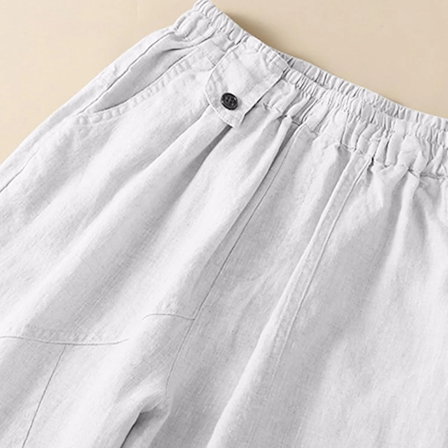 Womens Linen Pants with Pockets High Waisted Elastic Beach Pants Straight Leg Trousers for Women Casual Trousers