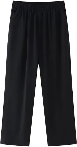 Womens Linen Pants with Pockets High Waisted Palazzo Pants Belted Straight Leg Trousers 2025 Summer Beach Trousers