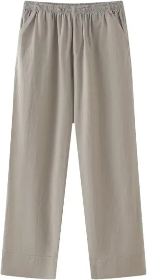 Womens Linen Pants with Pockets High Waisted Palazzo Pants Belted Straight Leg Trousers 2025 Summer Beach Trousers