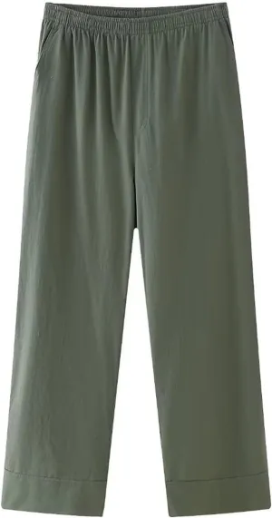 Womens Linen Pants with Pockets High Waisted Palazzo Pants Belted Straight Leg Trousers 2025 Summer Beach Trousers