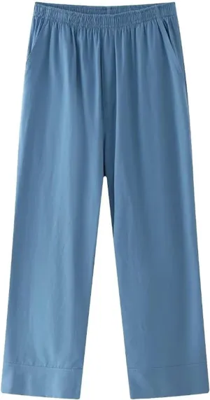 Womens Linen Pants with Pockets High Waisted Palazzo Pants Belted Straight Leg Trousers 2025 Summer Beach Trousers