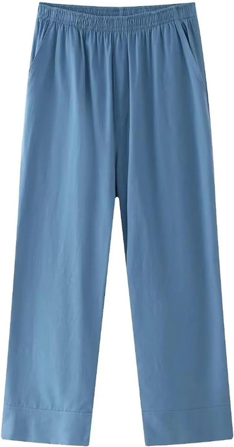 Womens Linen Pants with Pockets High Waisted Palazzo Pants Belted Straight Leg Trousers 2025 Summer Beach Trousers