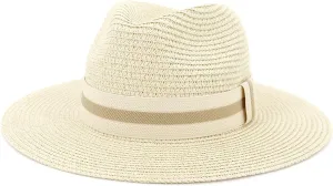 Womens Mens Straw Hat Wide Brim Panama Hat Outdoor UPF 50  Summer Beach Sun Hats for Women