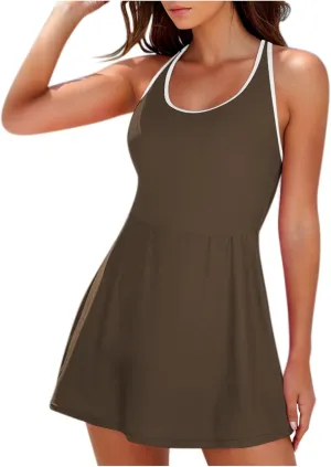 Womens One Piece Swimsuit Skirt Tummy Control Bathing Suit Color Block Swim Dress Swimwear with Pockets 2025 Summer