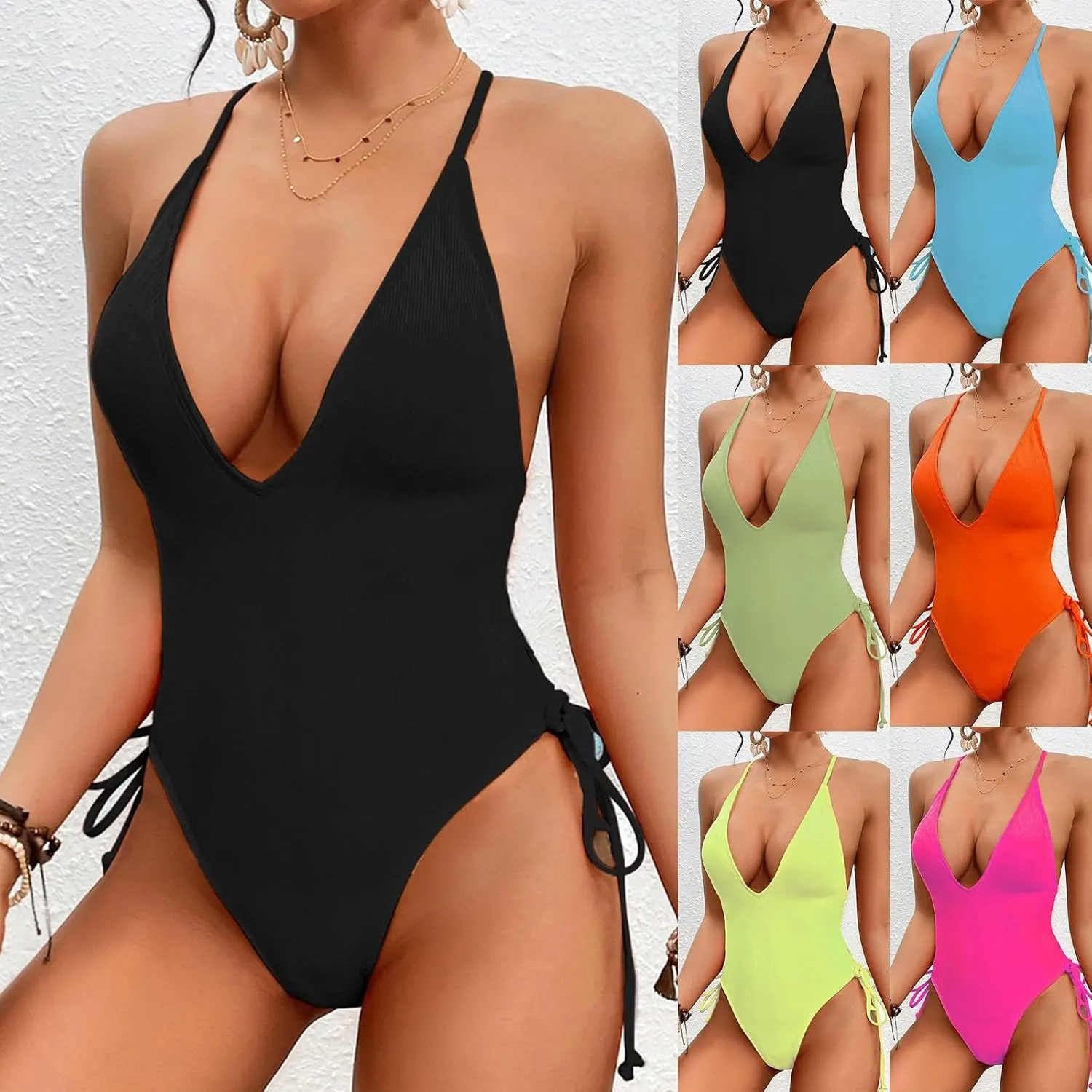 Women's One Piece Swimsuit Tummy Control Ruched Bathing Suit Deep V Neck Criss Cross Backless Swimwear 2025