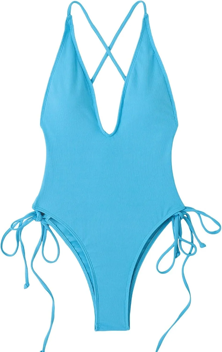 Women's One Piece Swimsuit Tummy Control Ruched Bathing Suit Deep V Neck Criss Cross Backless Swimwear 2025