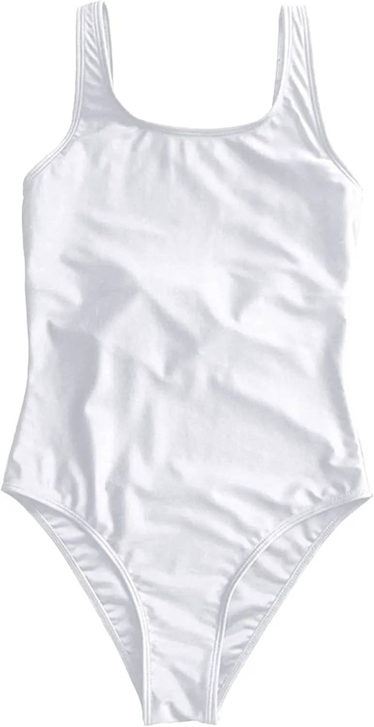 Women's One Piece Swimsuits Tummy Control High Waisted Cheeky White Trendy Cute Backless Bathing Suit for Women