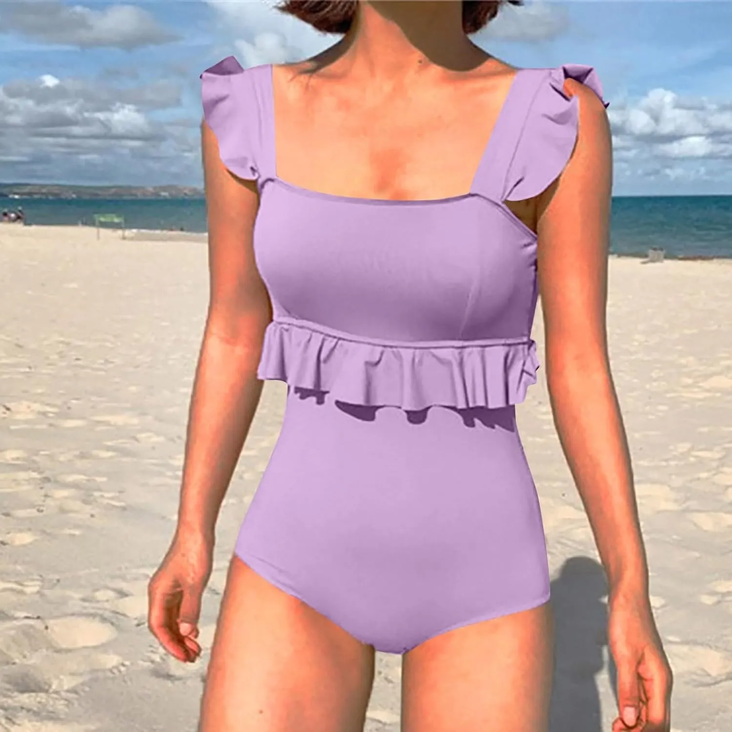 Women's Ruffled One Piece Swimsuit Slimming Cute Tummy Control Bathing Suits Backless 2025 Modest Monokini Swimwear