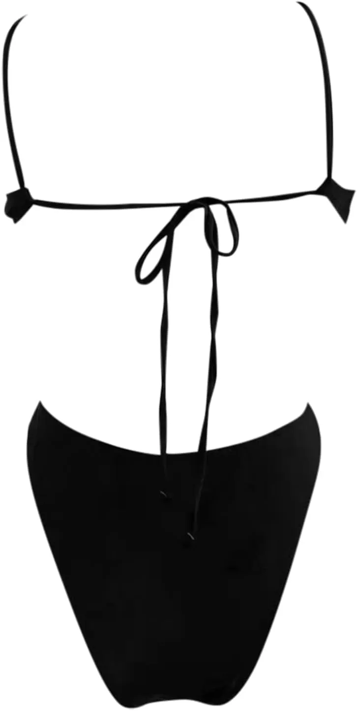 Women's Sexy One Piece Swimsuit Criss Cross Halter Bathing Suit Plunge Neck Cut Out Backless Thong Swimwear